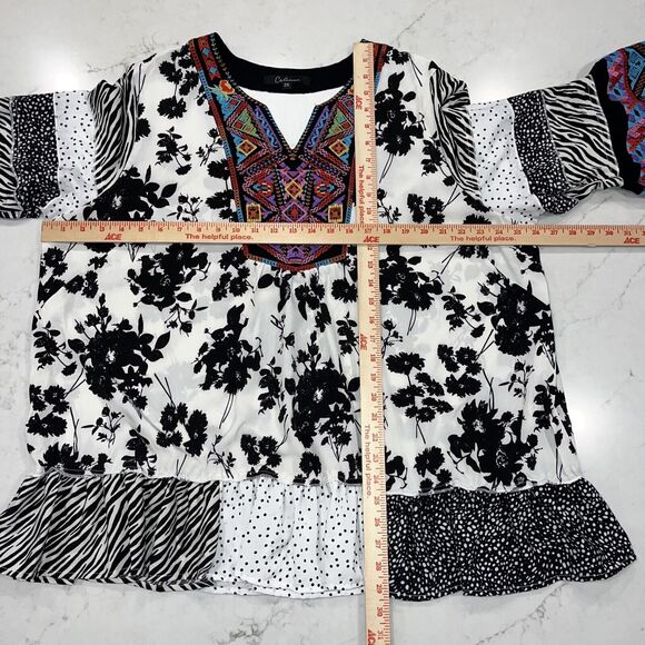 Caleaas Womens 2X Embroidered Tunic Shirt Top Boho Art Wear Lagenlook 3/4 Sleeve - Picture 7 of 11